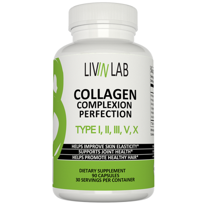 Achieve Radiant Skin and Strong Nails with Livin Lab's Premium Collagen Complex. Our blend of Collagen Types I, II, III, V, and X supports beauty from head to toe.