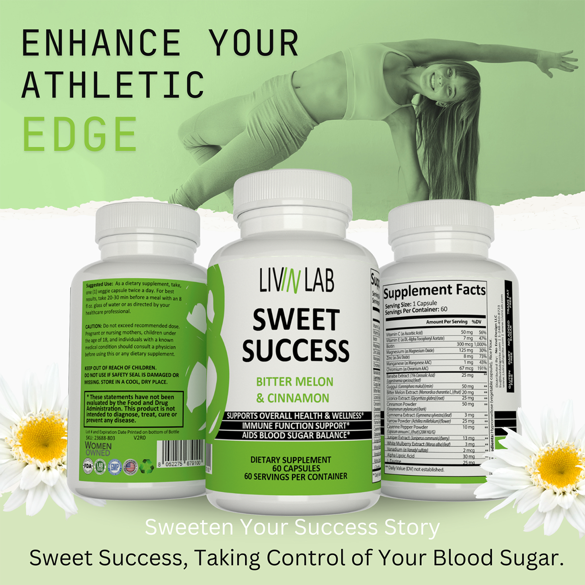 Support Your Health Naturally with Livin Lab's Blood Sugar Formula: Made with a variety of high-quality herbs and vitamins, including Alpha Lipoic Acid and L-Taurine, our supplement promotes balanced blood glucose levels.