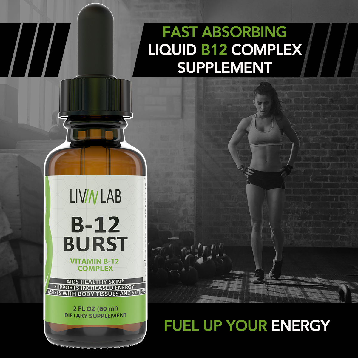 Recharge Your Batteries Naturally: B12 Burst Liquid B-12 Provides a Delicious Boost of Energy to Keep You Going Strong.