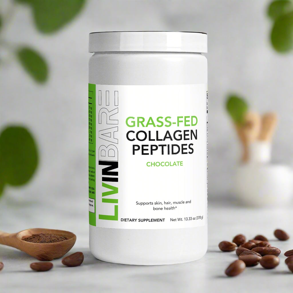 Livin Bare Collagen Peptides powder mix for at home or on the go.