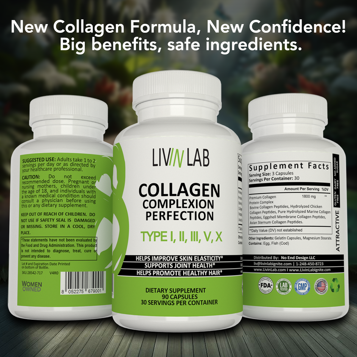 Nourish Your Skin and Hair with Collagen Complexion Perfection! Contains Collagen Types I, II, III, V, and X for vibrant, healthy-looking skin and hair.