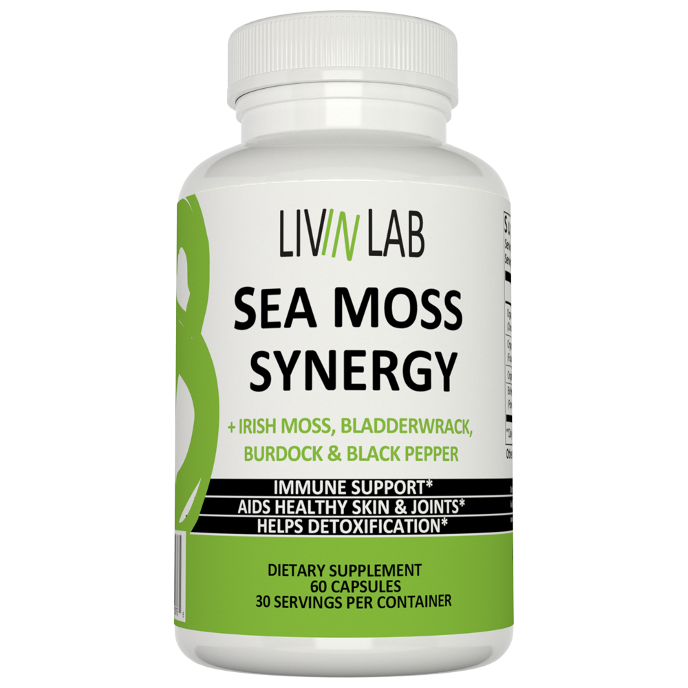 Discover the Holistic Benefits of Sea Moss Synergy: Your Ultimate Health and Wellness Companion Blending Irish Moss, Bladderwrack, Burdock, and Black Pepper.