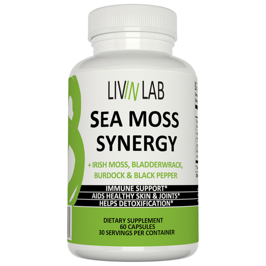 Discover the Holistic Benefits of Sea Moss Synergy: Your Ultimate Health and Wellness Companion Blending Irish Moss, Bladderwrack, Burdock, and Black Pepper.