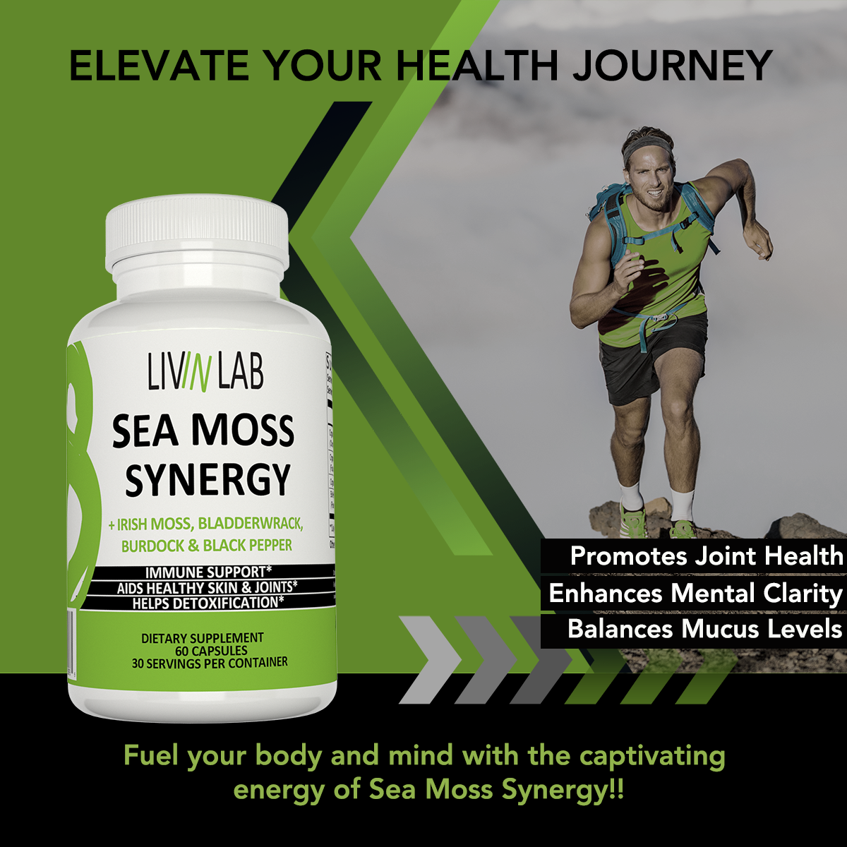 Organic Sea Moss Synergy with Bladderwrack, Burdock, and Black Pepper.