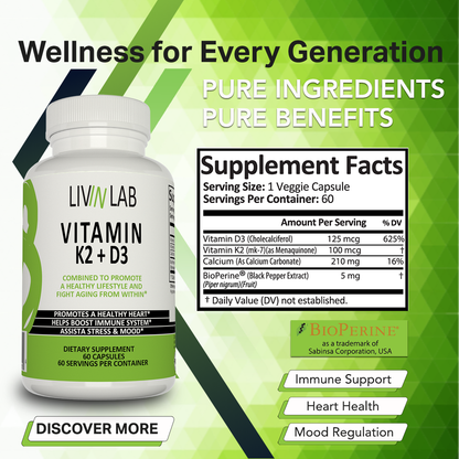 Quality vitamin K2 D3 for youthful skin. Try it today US-Made